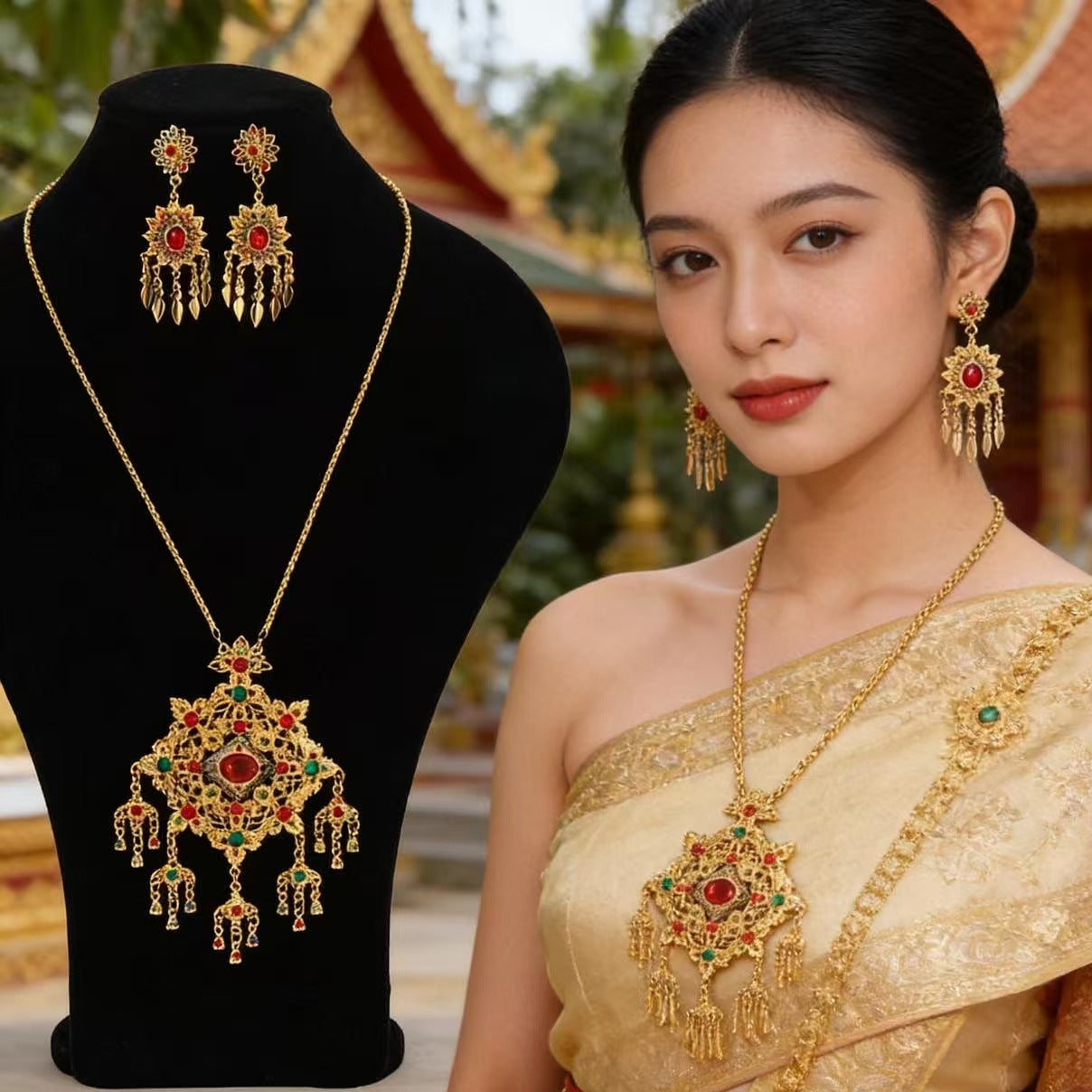 Set de collar y aretes dorados estilo Dubai