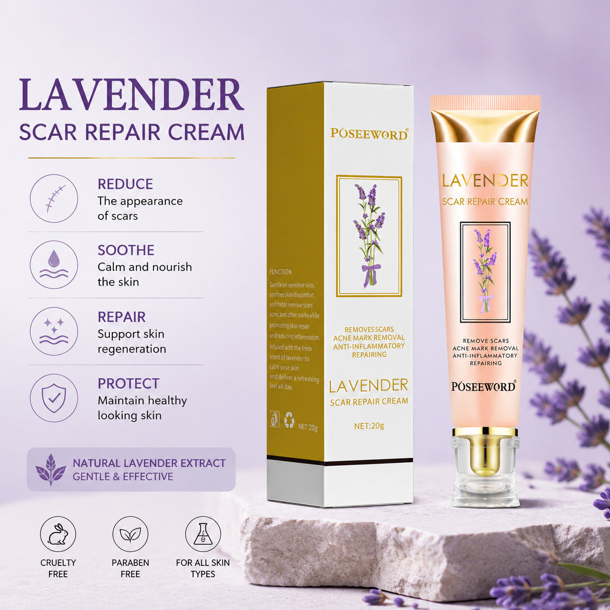 Crema reparadora de cicatrices con lavanda