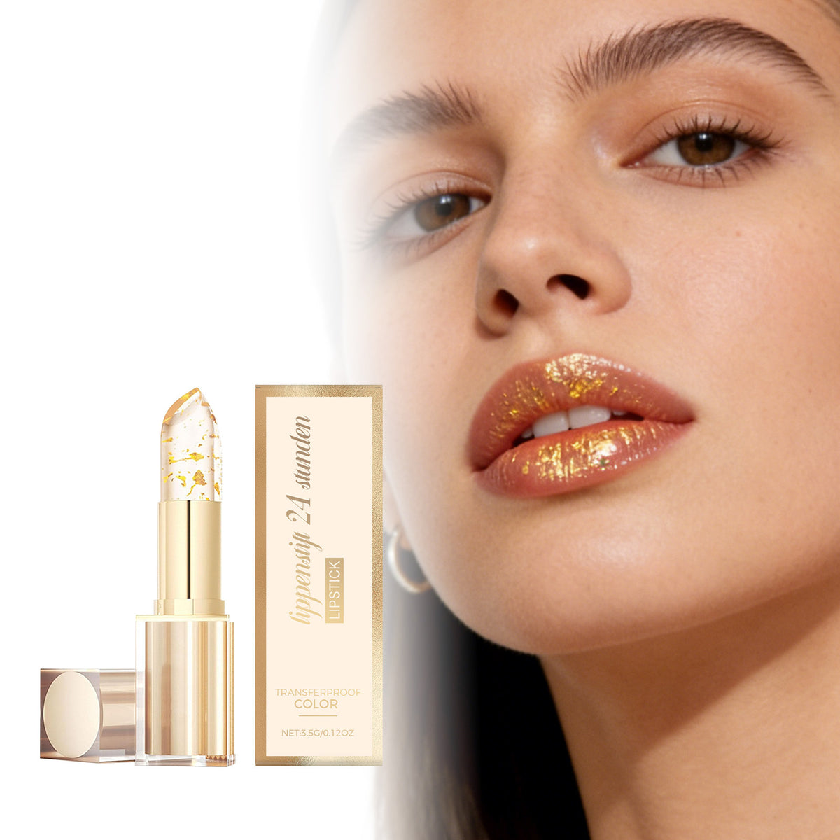 Labial hidratante con láminas de oro