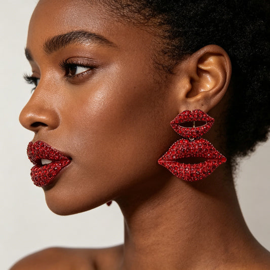 Pendientes de labios con diamantes geométricos
