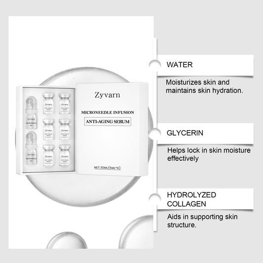 Zyvarn Micro-Needle Infusion Anti-Aging Serum Set, 6 Bottles Ampoule Facial  With Derma Roller For Daily Skin Care