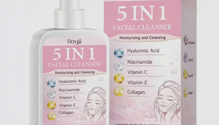 Hoygi 5 In 1 Multi-Effect Facial Cleanser, Gentle Skin-Friendly Daily Cleansing Pump Face Wash