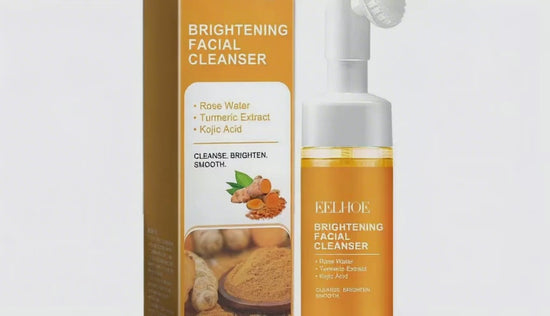 EELHOE Turmeric Brightening Facial Cleanser With Built-In Silicone Massage Brush, Gentle Hydrating Non-Tightening Face Wash