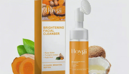 Hoygi Turmeric Brightening Facial Cleanser With Built-In Silicone Massage Brush, Deep Clean Fade Acne Marks Moisturizing Face Wash